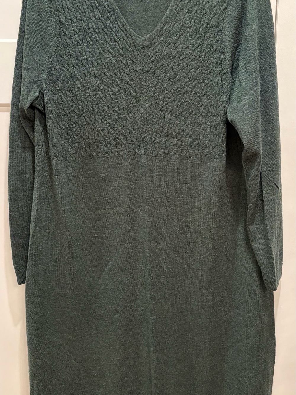 Lands' End Women's Long Sleeve Merino Wool Cable Front Dress - Forest Green
